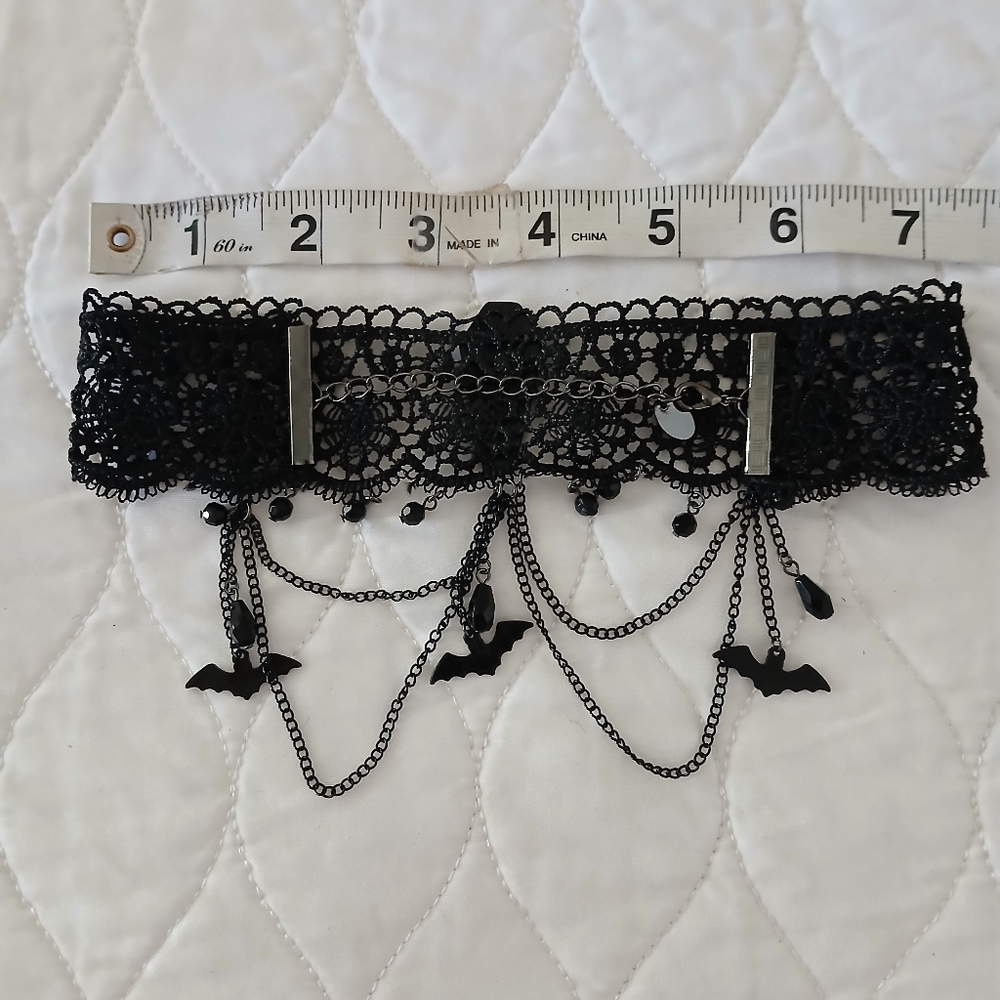 Gothic Black Lace Choker with Red Coffin Pendant - Picture 6 of 11